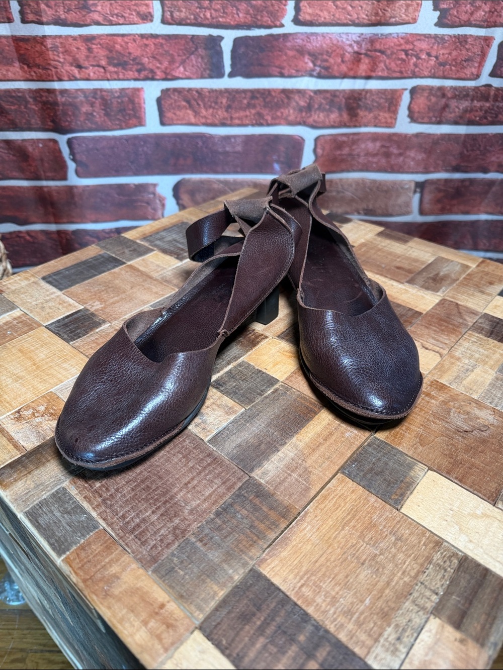 🥿 Trippen Brown Leather Platform Slingback Heels EU 38 (8 US) Germany - Picture 5 of 9